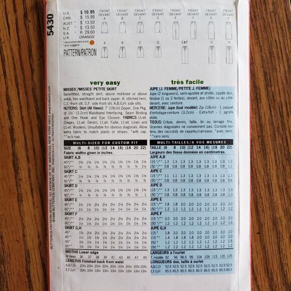 Vintage 90s Butterick Pattern 5430 Uncut Semi Fitted Straight Skirt Sz 6 8 10 - Picture 3 of 3